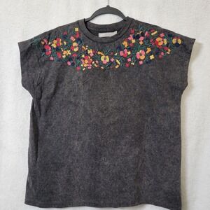 ASOS Vtg Style Tie Dye Embroidered Floral Short‎ Sleeve Steampunk Shirt Wom Sz 4
